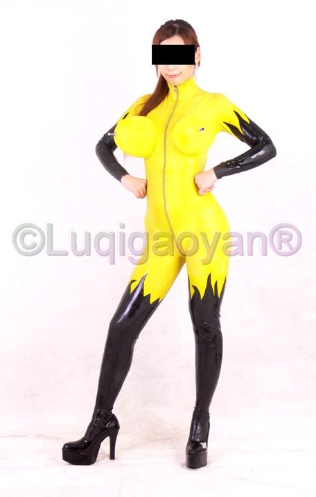 100 Latex Rubber Gummi Zentai Catsuit Inflatable Bust