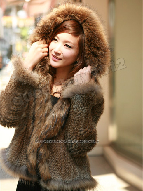 Hooded Coat Faux Rabbit Fur Jacket Fur Coats For Women Ladies Faux