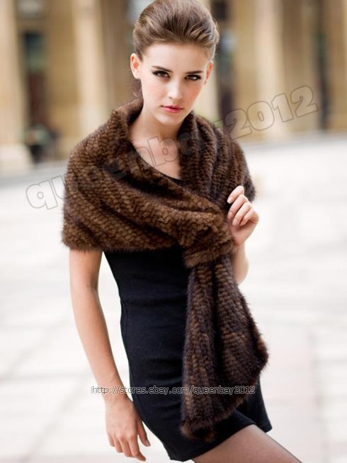 100% Real Knitted Mink Fur Scarf Cape Stole Shawl Coat Wrap ...
