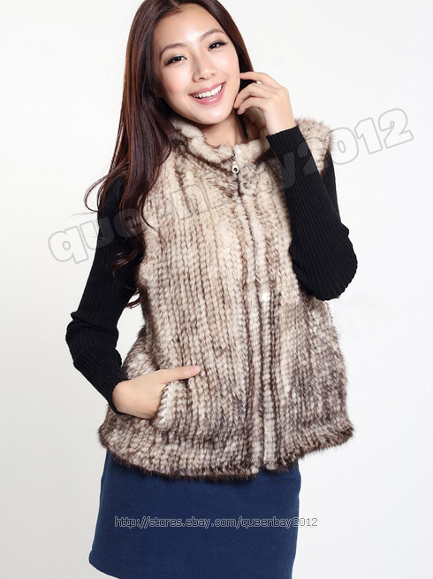 100% Real Knitted Mink Fur Vest Gilet Waistcoat Coat Fashion Womens Zip Custo...