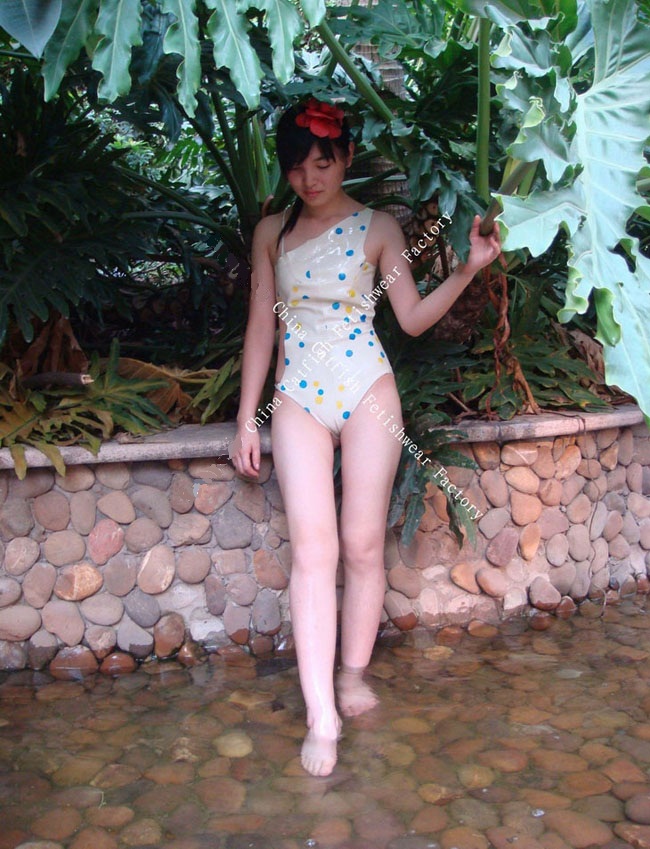Colorful dotted latex swimming suit