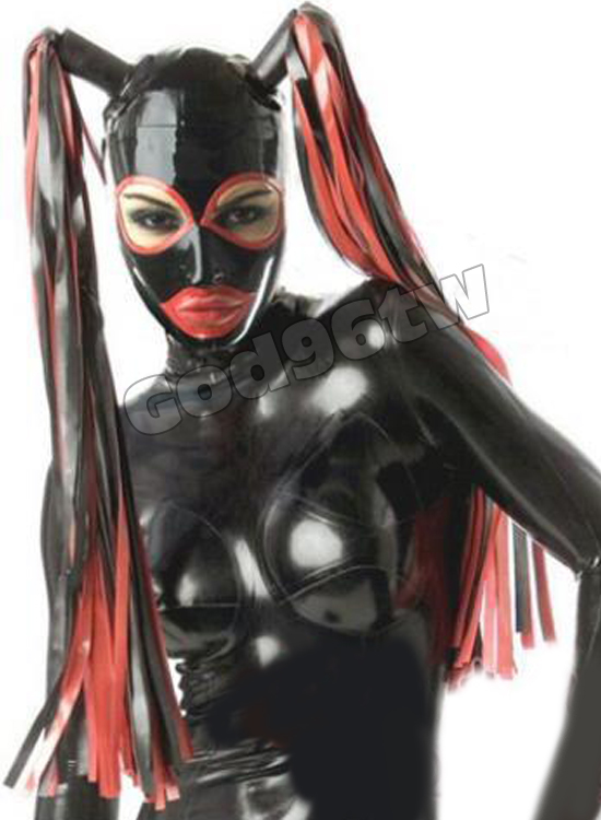 100 Latex Rubber Gummi Mask Hood 0 8mm With Tails Catsuit