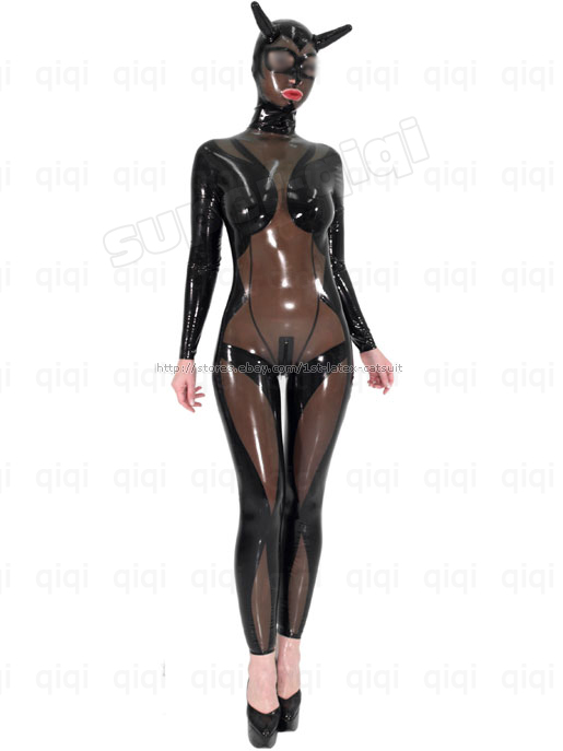 Latex Rubber Devil Catsuit 45mm Suit Unique Black Hood Ebay