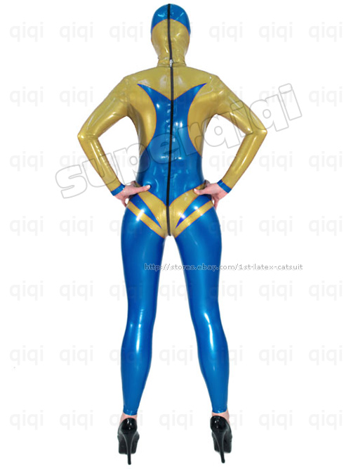 Latex rubber 0.45mm Catsuit suit zentai metallic shiny unitard bodysuit ...