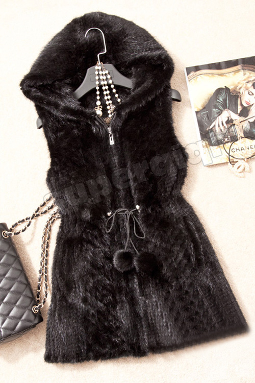 mink vest with hood